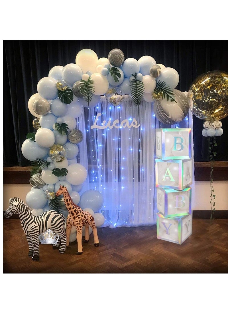 JOLLITY LLC Baby Shower Boxes Party Decorations – 4Pcs Transparent Balloons Décor Blocks for Boy Girl 1st Birthday Party Gender Reveal Backdrop (Rainbow Silver)  - Image 4