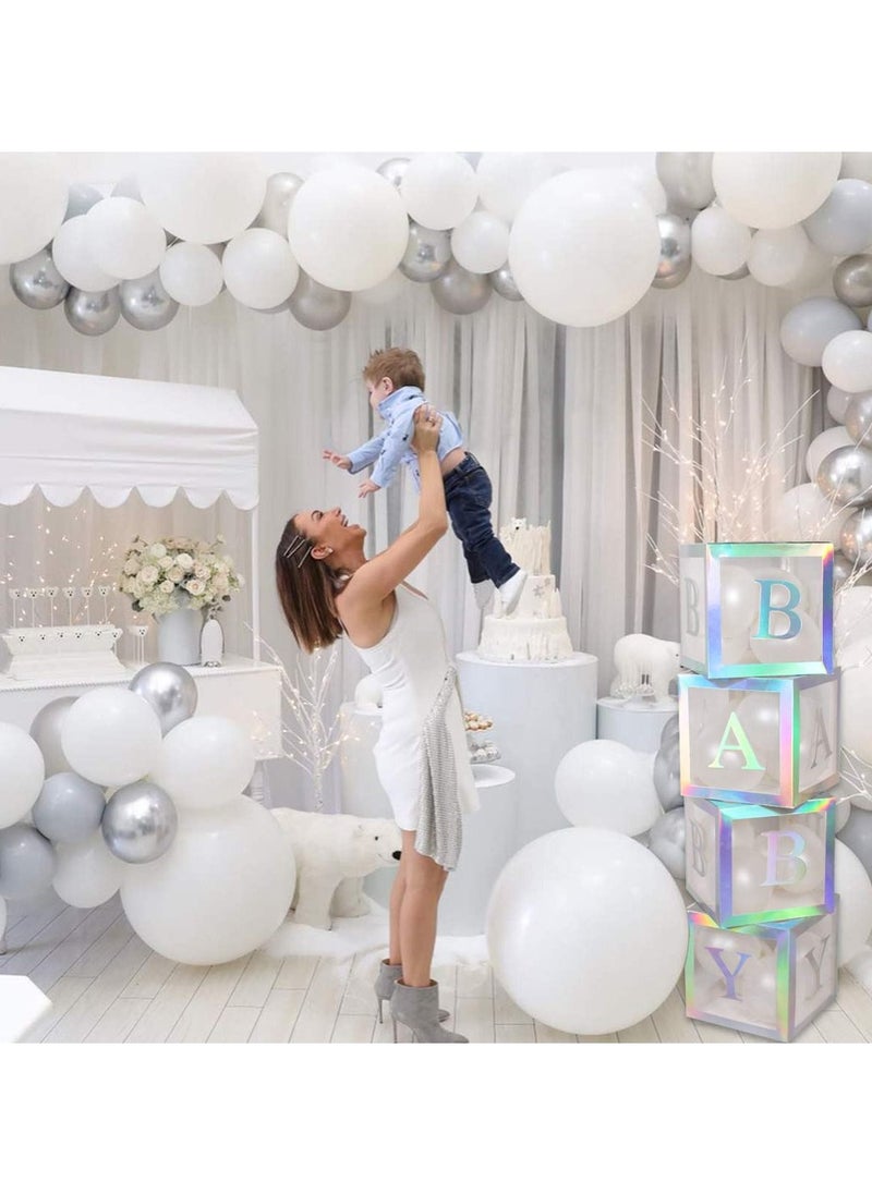 JOLLITY LLC Baby Shower Boxes Party Decorations – 4Pcs Transparent Balloons Décor Blocks for Boy Girl 1st Birthday Party Gender Reveal Backdrop (Rainbow Silver)  - Image 3