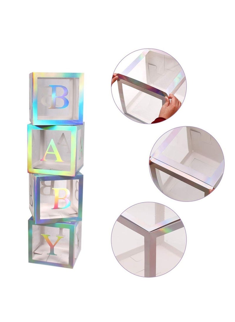 JOLLITY LLC Baby Shower Boxes Party Decorations – 4Pcs Transparent Balloons Décor Blocks for Boy Girl 1st Birthday Party Gender Reveal Backdrop (Rainbow Silver)  - Image 5