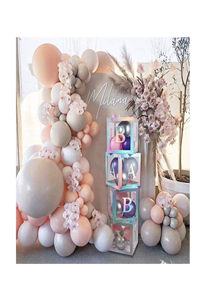 JOLLITY LLC Baby Shower Boxes Party Decorations – 4Pcs Transparent Balloons Décor Blocks for Boy Girl 1st Birthday Party Gender Reveal Backdrop (Rainbow Silver)  - Image 2