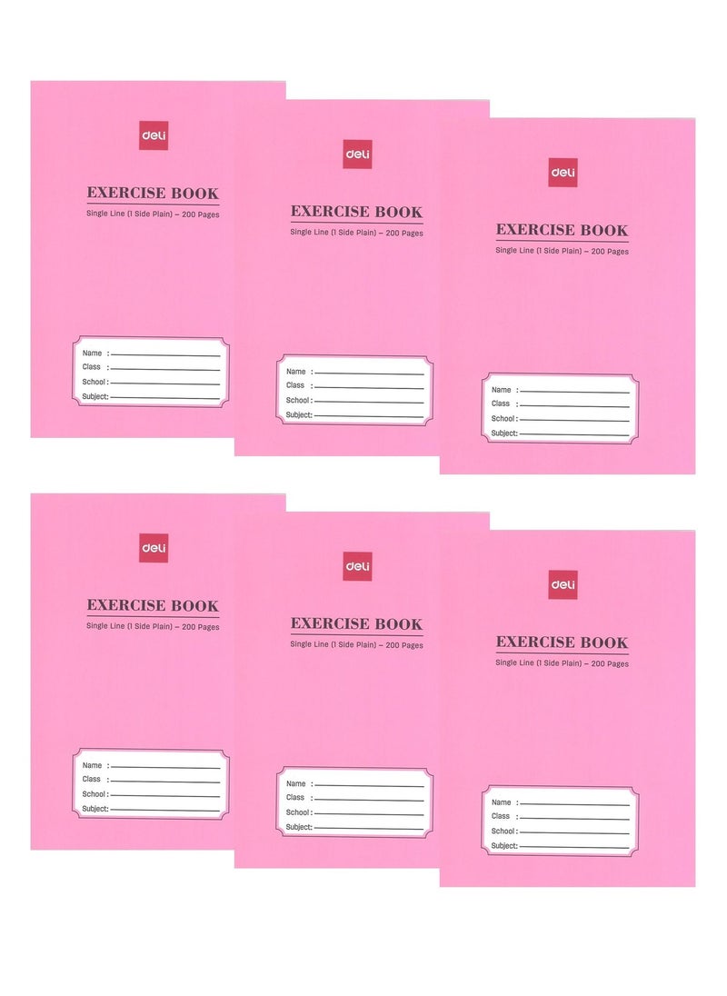 Deli 6-Piece Single Line Notebook With One Side Plain 200 Pages  - Image 1