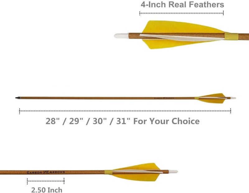 Letszhu Archery Carbon Arrows 500 Spine with Helical Real Feathers and Removable Tips for Compound Recurve Bow (6 Pack) - Image 3