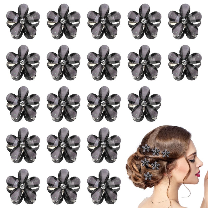 Aesnoun 20 PCS Small Flower Crystal Hair Clips for Women Cute Mini Tiny Little Sparkling Metal Flower Sweet Artificial Bangs Hair Claw Clip Decorative Cute Hair Party Accessories for Women Girls Gift (Black) - Image 1