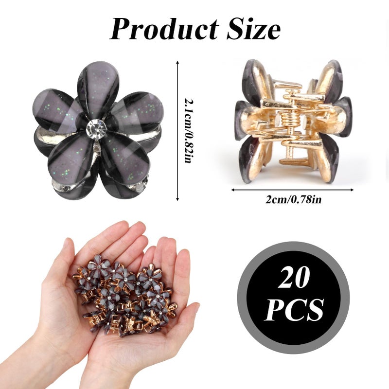 Aesnoun 20 PCS Small Flower Crystal Hair Clips for Women Cute Mini Tiny Little Sparkling Metal Flower Sweet Artificial Bangs Hair Claw Clip Decorative Cute Hair Party Accessories for Women Girls Gift (Black) - Image 2
