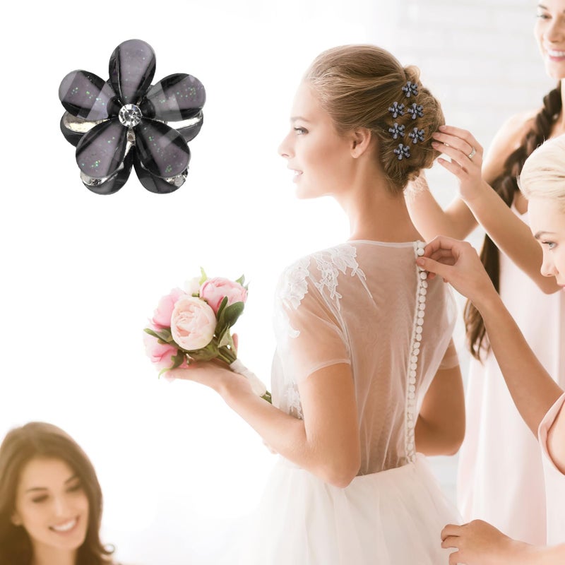 Aesnoun 20 PCS Small Flower Crystal Hair Clips for Women Cute Mini Tiny Little Sparkling Metal Flower Sweet Artificial Bangs Hair Claw Clip Decorative Cute Hair Party Accessories for Women Girls Gift (Black) - Image 5