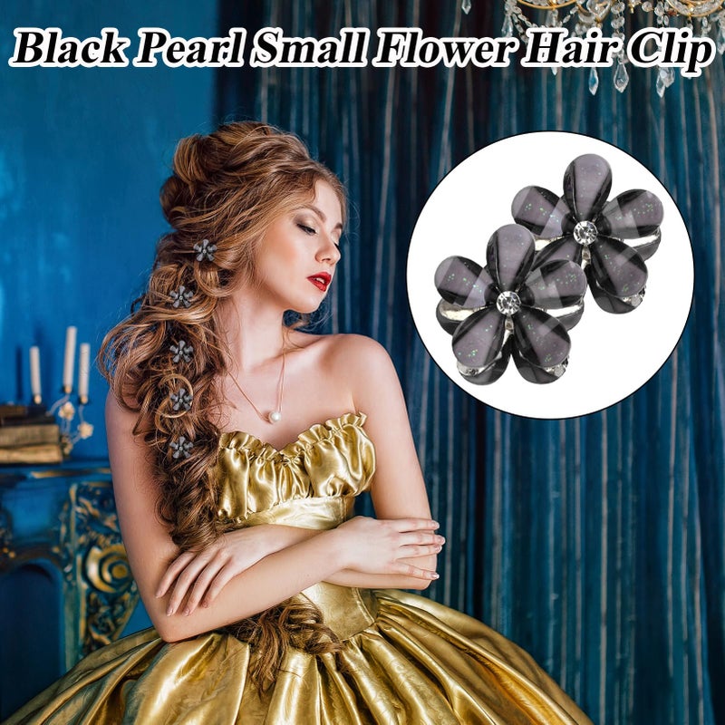 Aesnoun 20 PCS Small Flower Crystal Hair Clips for Women Cute Mini Tiny Little Sparkling Metal Flower Sweet Artificial Bangs Hair Claw Clip Decorative Cute Hair Party Accessories for Women Girls Gift (Black) - Image 3