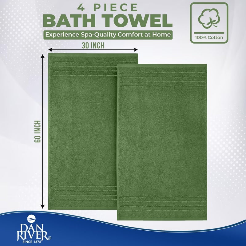 DAN RIVER Extra Large Bath Towels Set of 4, 30 x 60 Inches - 100% Cotton Larger & Lighter Weight Towels for Bathroom - Quicker to Dry, Super Soft & Highly Absorbent Towels for Home, Sage Green - Image 3
