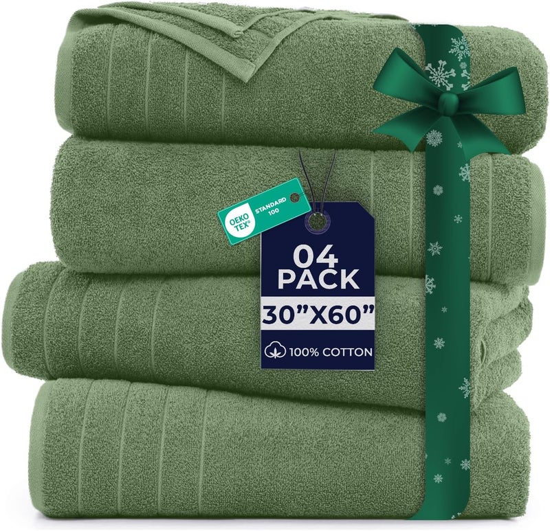 DAN RIVER Extra Large Bath Towels Set of 4, 30 x 60 Inches - 100% Cotton Larger & Lighter Weight Towels for Bathroom - Quicker to Dry, Super Soft & Highly Absorbent Towels for Home, Sage Green - Image 1
