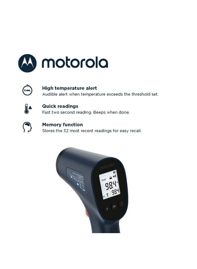 Motorola Nursery مقياس حرارة الجبهة موتورولا TE-94 بالأشعة تحت الحمراء بدون لمس للبالغين والأطفال - شاشة بإضاءة خلفية، وظيفة ذاكرة، تنبيه درجة حرارة عالية - أزرق داكن - Image 2