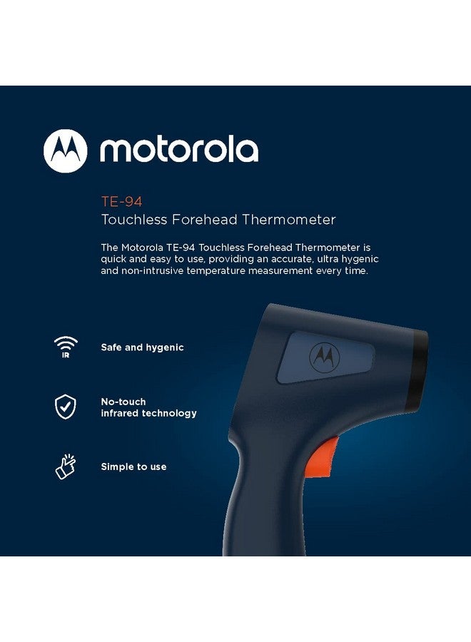 Motorola Nursery مقياس حرارة الجبهة موتورولا TE-94 بالأشعة تحت الحمراء بدون لمس للبالغين والأطفال - شاشة بإضاءة خلفية، وظيفة ذاكرة، تنبيه درجة حرارة عالية - أزرق داكن - Image 1