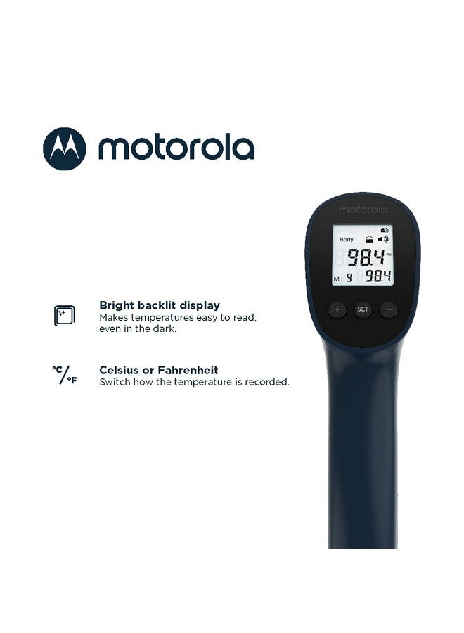 Motorola Nursery مقياس حرارة الجبهة موتورولا TE-94 بالأشعة تحت الحمراء بدون لمس للبالغين والأطفال - شاشة بإضاءة خلفية، وظيفة ذاكرة، تنبيه درجة حرارة عالية - أزرق داكن - Image 3