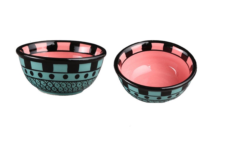 Caffeine Ceramic Handmade Sea Green & Pink Glossy Katori Bowl (Set of 2) - Image 1