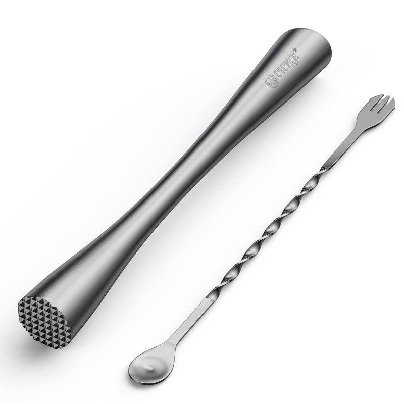Cicike 10 Inches Stainless Steel Muddler and Mixing Spoon for Cocktails Bar Tools and Accessories Create Delicious Mojitos and Other Fruit Based Drinks