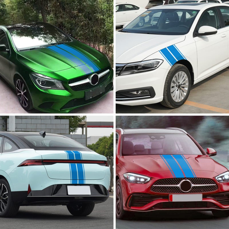 LANZMYAN Car Hood Decal Sticker Universal Auto Racing Body Stripe Vinyl Modified Exterior Decoration Accessories Decal,Blue - Image 2