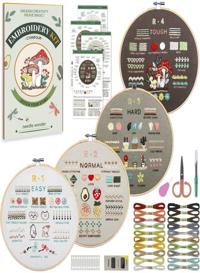 CYANFOUR 4 Stage Beginners Embroidery Kit for Adults, Easy to Learn 38 Different Stitches from Instruction & Video, Needlepoint Kits for Adults with Stamped Embroidery Patterns - Image 1