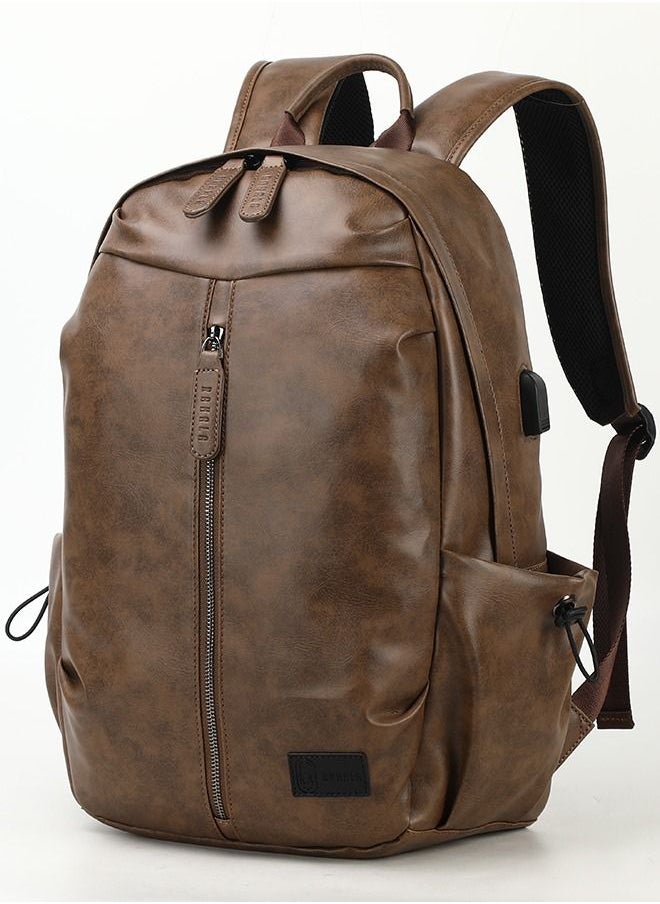 RAHALA GLD115 15.6-Inch Laptop Multi-Pocket Leather Casual Backpack Bag Brown  - Image 1