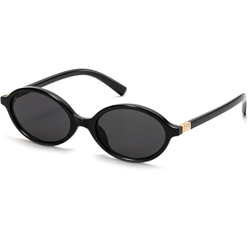 ViewJoy Retro Oval Sunglasses for Women Vintage 90s Y2K Trendy Designer Black Sun Glasses - Image 1