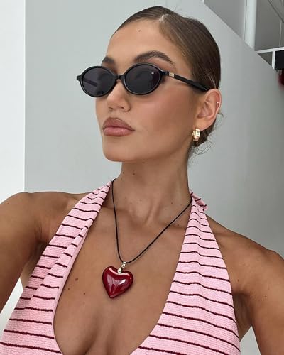 ViewJoy Retro Oval Sunglasses for Women Vintage 90s Y2K Trendy Designer Black Sun Glasses - Image 3