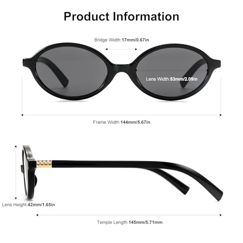 ViewJoy Retro Oval Sunglasses for Women Vintage 90s Y2K Trendy Designer Black Sun Glasses - Image 5