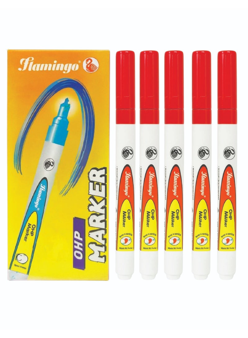 Flamingo 10-Piece Permanent OHP Marker-Red - Image 1
