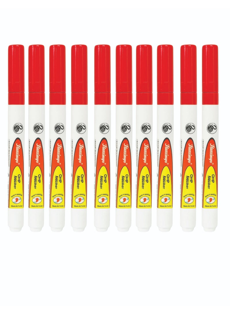 Flamingo 10-Piece Permanent OHP Marker-Red - Image 2