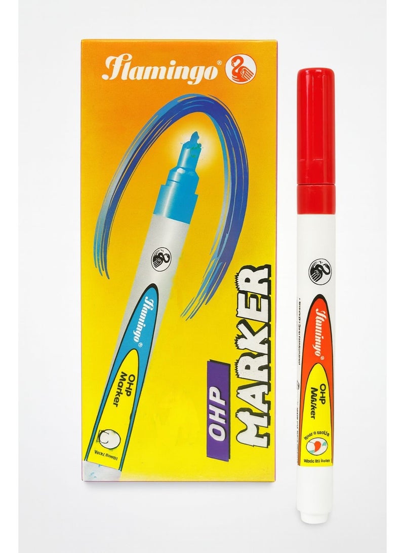 Flamingo 10-Piece Permanent OHP Marker-Red - Image 3