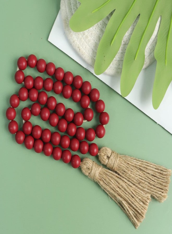 Meplait 39in Wood Bead Garland Farmhouse with Tassels,Versatile Prayer Beads Boho Chic Wall Hanging Home Decor (Burgundy) - Image 2