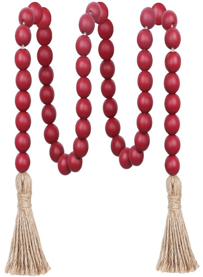 Meplait 39in Wood Bead Garland Farmhouse with Tassels,Versatile Prayer Beads Boho Chic Wall Hanging Home Decor (Burgundy) - Image 1