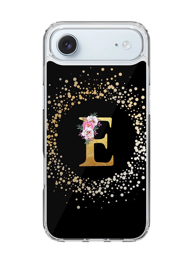 Stylizedd Classic Clear MagSafe Case for iPhone 17 Air , Hybrid Soft Case Flexible Edges Anti Drop TPU PC Gel Thin Transparent Cover [ Designed for iPhone 17 Air ] - Custom Monogram Initial Letter Floral Pattern Alphabet - E ( Black )