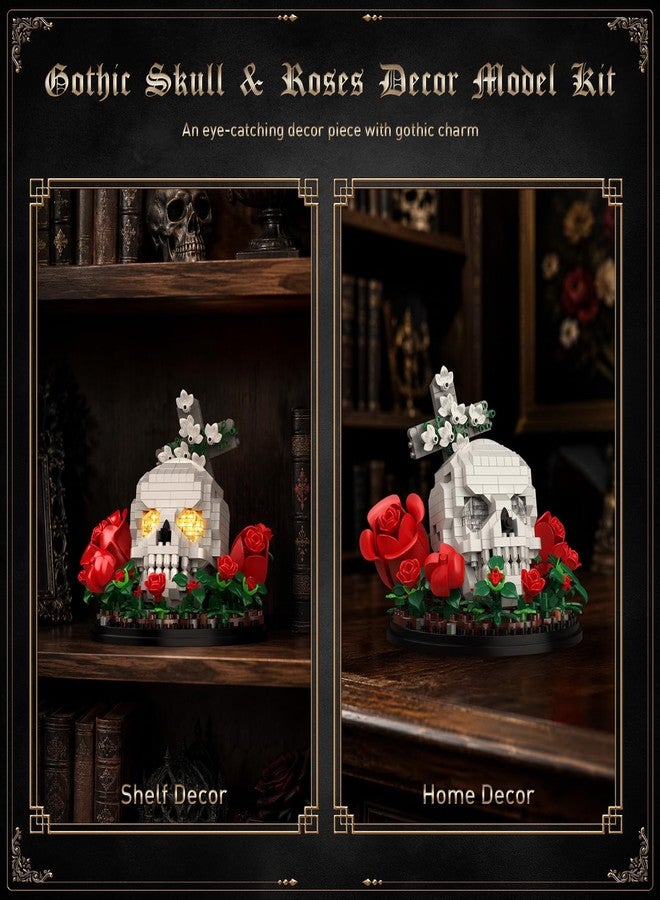 Vziimo Skull & Flowers Building Set, Goth Skull Roses Micro Building Blocks Decor Model Kit with Light, Cross, Horror for Adults, Teens Age 14+, Goth Art Fans (582 PCS) - Image 5