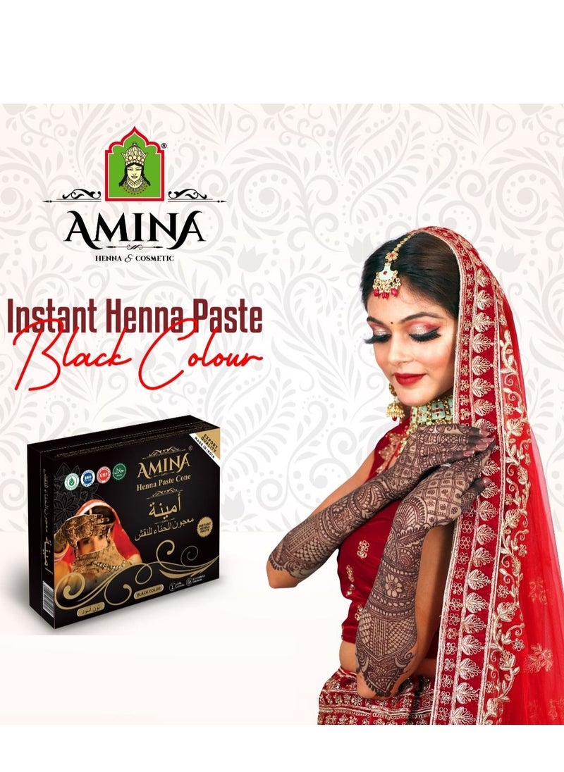 Amina - Organic Henna Instant Tattoo Amina Henna Mehendi Cone Black 3 Pieces X 25 gm - Image 1