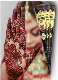 Organic Henna Instant Tattoo Amina Henna Mehendi Cone Black 3 Pieces X 25 gm