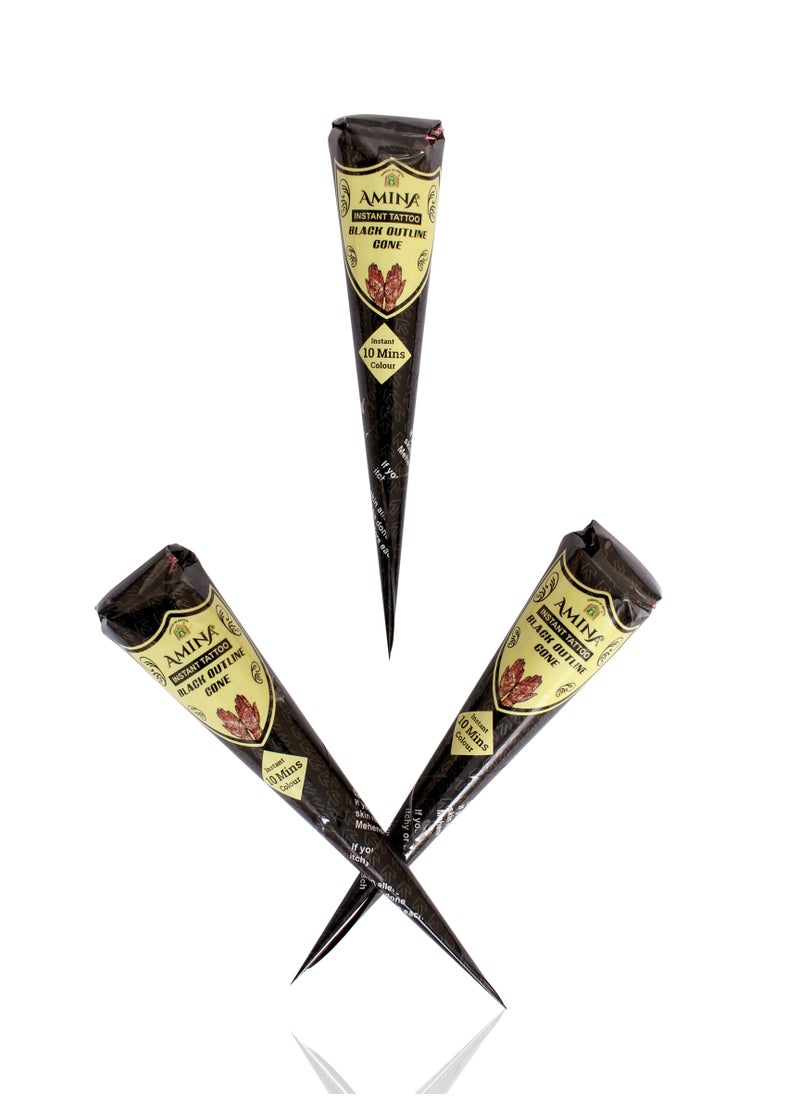 Amina - Organic Henna Instant Tattoo Amina Henna Mehendi Cone Black 3 Pieces X 25 gm - Image 1
