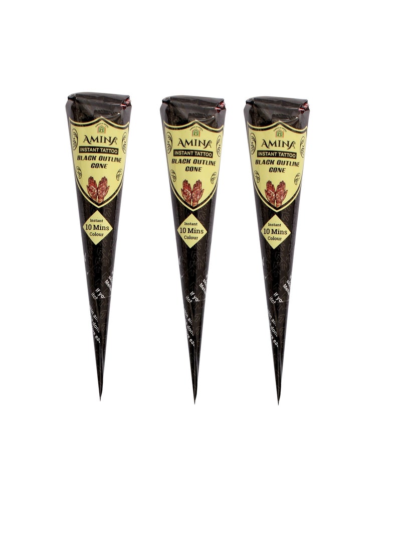 Amina - Organic Henna Instant Tattoo Amina Henna Mehendi Cone Black 3 Pieces X 25 gm - Image 1