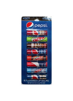 (1) Party Pack Pepsi - 8pc Soda Flavored Lip Balm Sticks - Flavors: Cherry Vanilla, Mountain Dew, Mug Root Beer, Wild Cherry, Livewire, White Out, Diet - Net Wt. 0.12 oz Each Stick