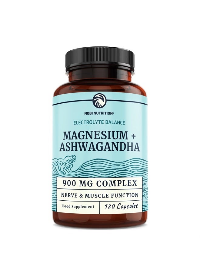Nobi Nutrition - Magnesium Calming Magnesium Supplement for Adults Relax, Rest, Support Calm Mood Oxide 400 mg + Ashwagandha 500 mg Muscle Health And Stress Relief - 120Ct - Image 1