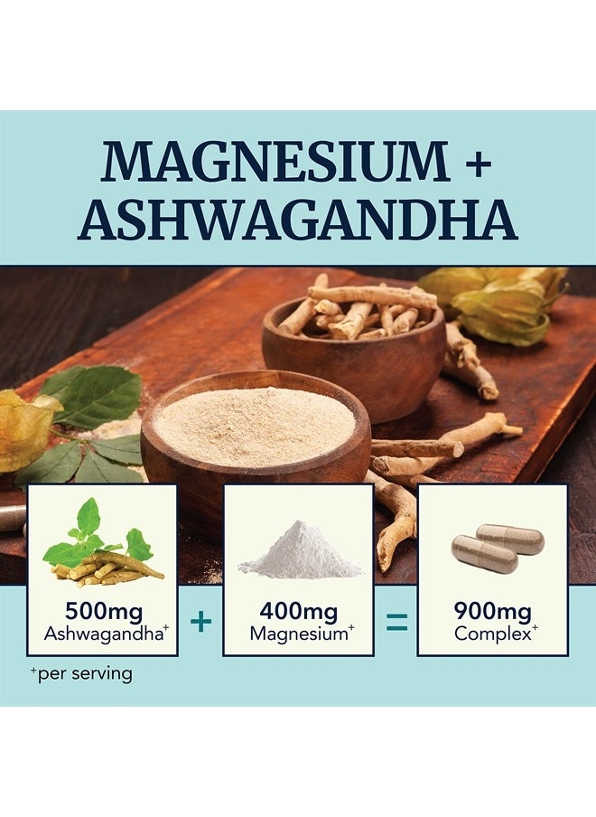Nobi Nutrition - Magnesium Calming Magnesium Supplement for Adults Relax, Rest, Support Calm Mood Oxide 400 mg + Ashwagandha 500 mg Muscle Health And Stress Relief - 120Ct - Image 1