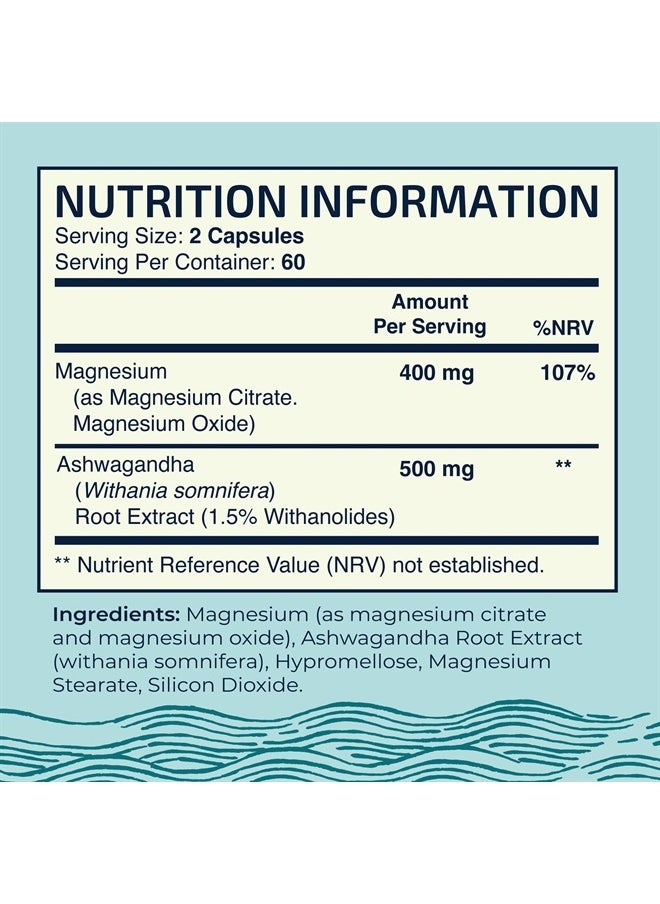 Nobi Nutrition - Magnesium Calming Magnesium Supplement for Adults Relax, Rest, Support Calm Mood Oxide 400 mg + Ashwagandha 500 mg Muscle Health And Stress Relief - 120Ct - Image 1