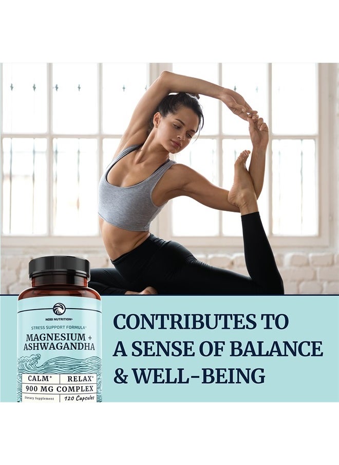 Nobi Nutrition - Magnesium Calming Magnesium Supplement for Adults Relax, Rest, Support Calm Mood Oxide 400 mg + Ashwagandha 500 mg Muscle Health And Stress Relief - 120Ct - Image 1