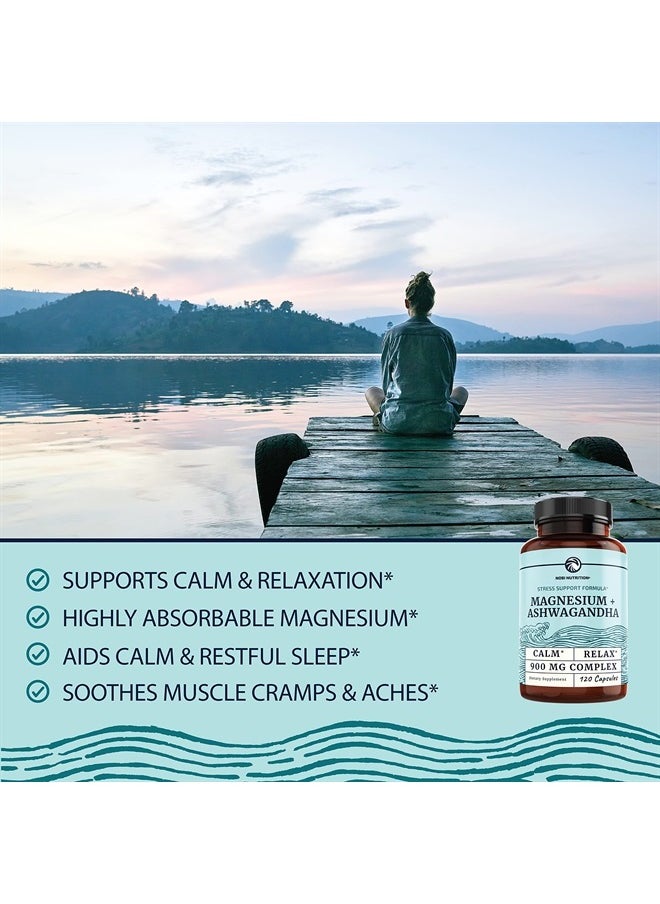 Nobi Nutrition - Magnesium Calming Magnesium Supplement for Adults Relax, Rest, Support Calm Mood Oxide 400 mg + Ashwagandha 500 mg Muscle Health And Stress Relief - 120Ct - Image 1