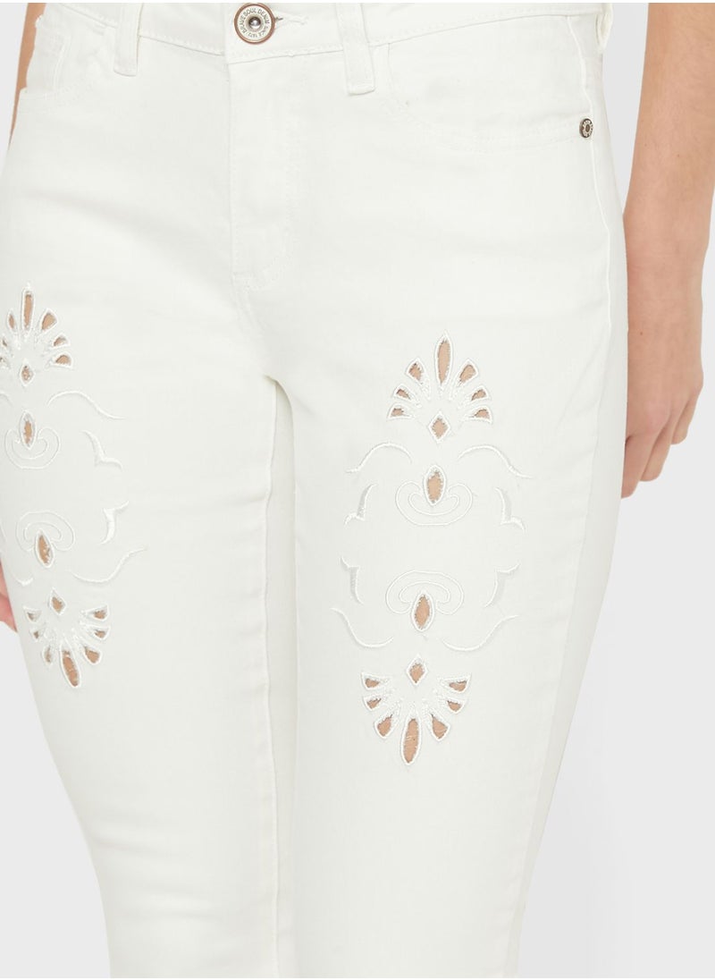 Laser Cut Detail Skinny Fit Jeans