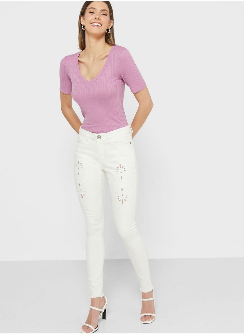 Laser Cut Detail Skinny Fit Jeans