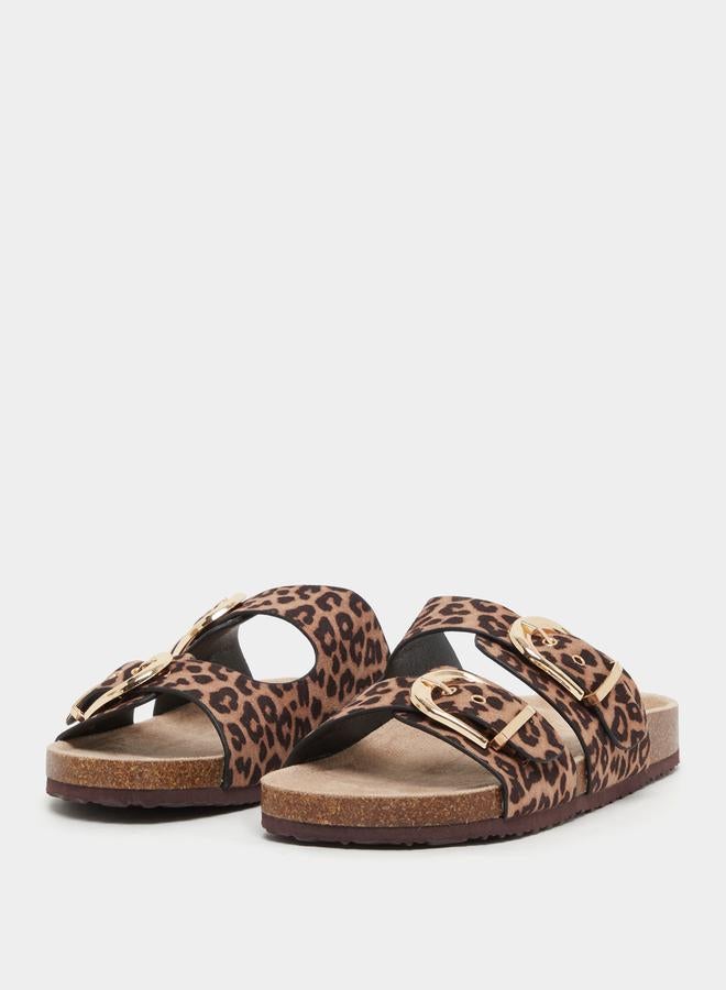 Styli Leopard Print Buckle Detail Flat Sandals  - Image 2