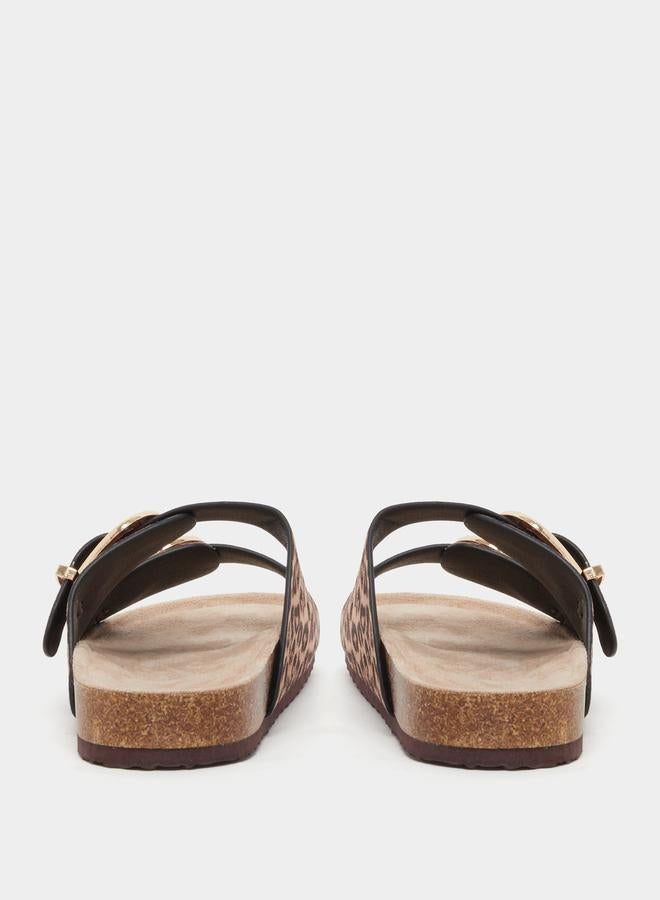 Styli Leopard Print Buckle Detail Flat Sandals  - Image 4