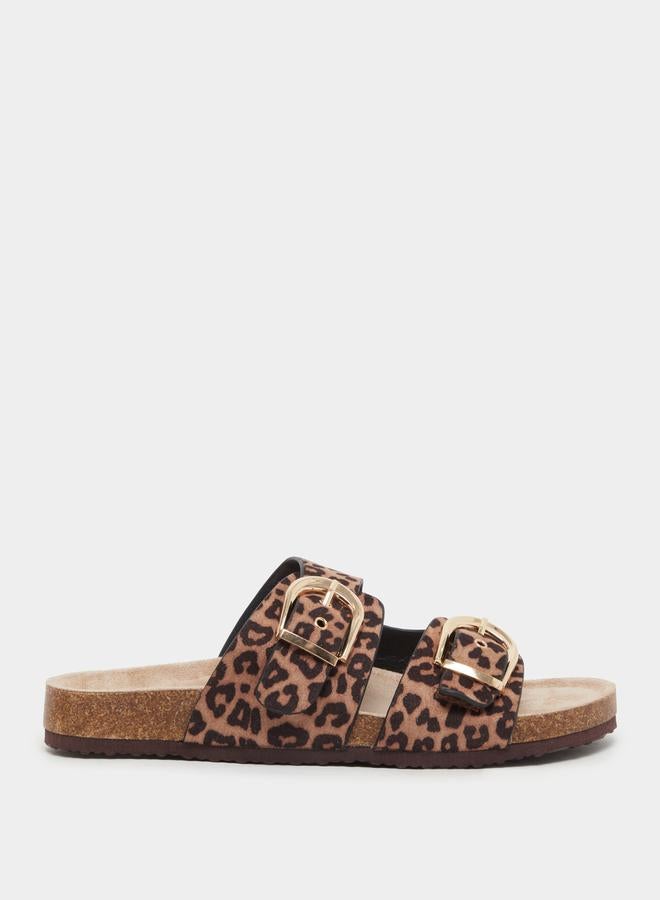Styli Leopard Print Buckle Detail Flat Sandals  - Image 1