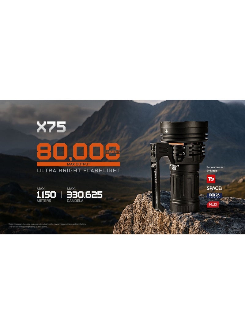 Acebeam X75 70.2, 80000 Lumens LED Flashlight, 1150m Beam Searchlight, High-Power Rechargeable Torch for Search and Rescue, Camping, Industrial Use - Image 1