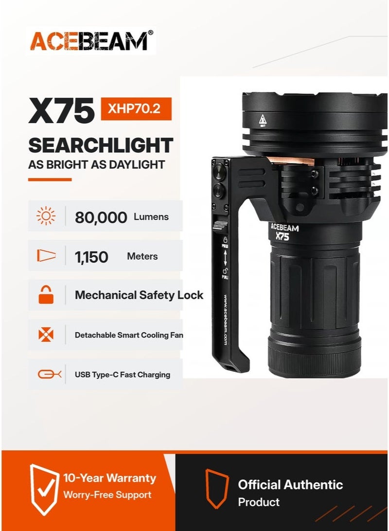 Acebeam X75 Tactical Searchlight, 80000 Lumens, 1150m Beam, IP68 USB-C Rechargeable LED Torch for Police, Military, Search & Rescue, Industrial & Professional Use - Image 1