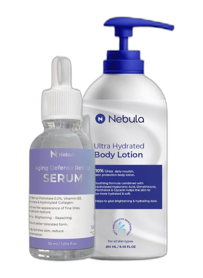 Nebula aging defense Retinol serum 30 ml & Nebula Ultra Hydrated Body Lotion 250 ml Bundle - Image 1