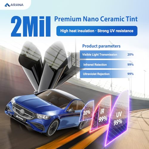 ARANA Car Window Tint Film 20%, 20 Percent Premium Nano Ceramic Window Tints 20" in × 20’Ft Automotive Privacy Tinted Film for Car Trucks, Heat Control 99% UV Rays Block HD Vision Anti Glare & Scratch - Image 2