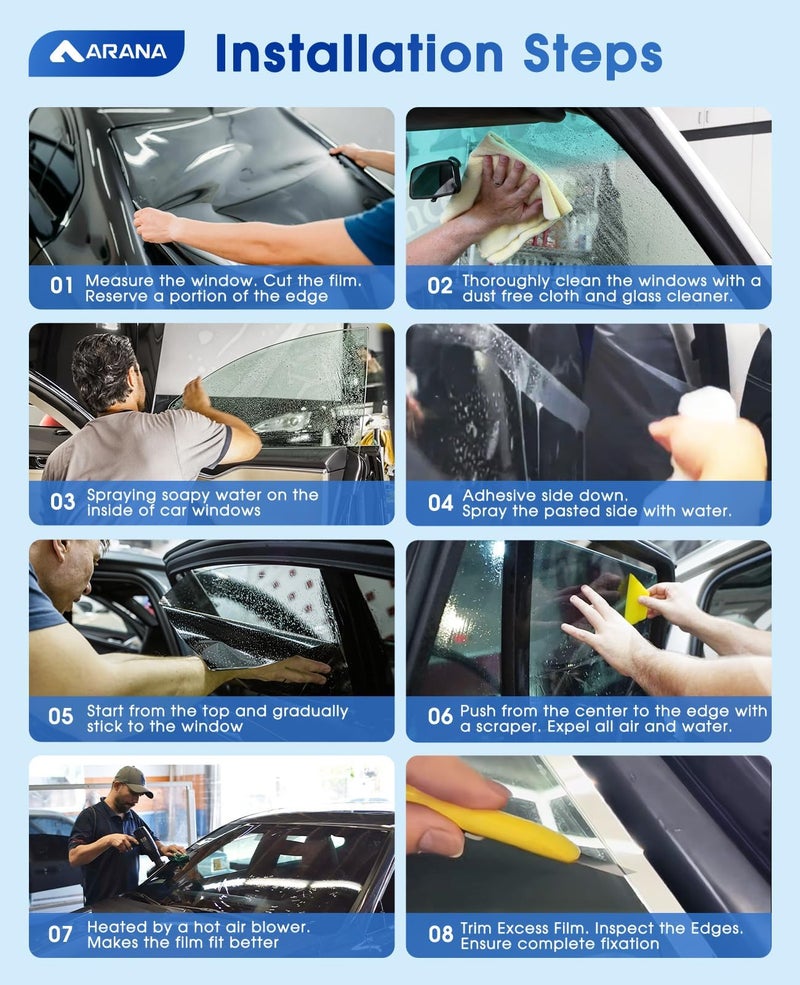 ARANA Car Window Tint Film 20%, 20 Percent Premium Nano Ceramic Window Tints 20" in × 20’Ft Automotive Privacy Tinted Film for Car Trucks, Heat Control 99% UV Rays Block HD Vision Anti Glare & Scratch - Image 5